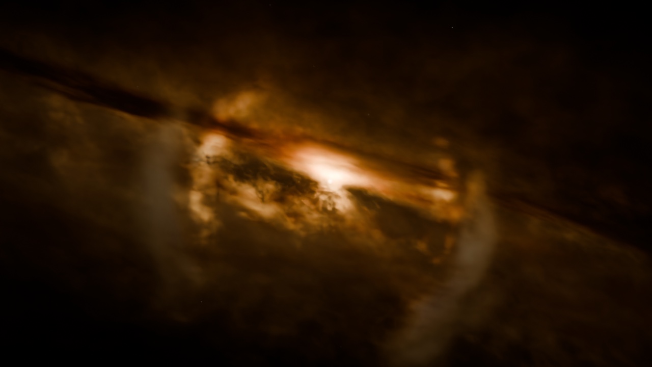 A glowing young star surrounded by a disc of cosmic dust
